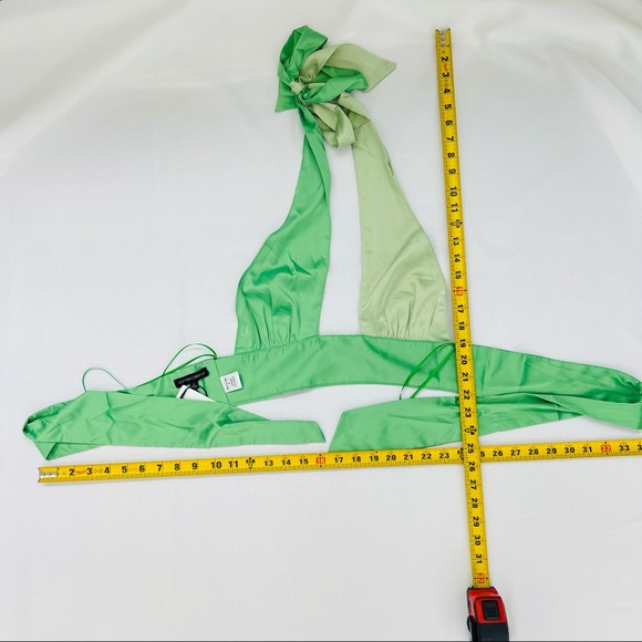 COTTON CANDY LA two toned wrap halter top Matcha green satin silk shiny small - Picture 6 of 9